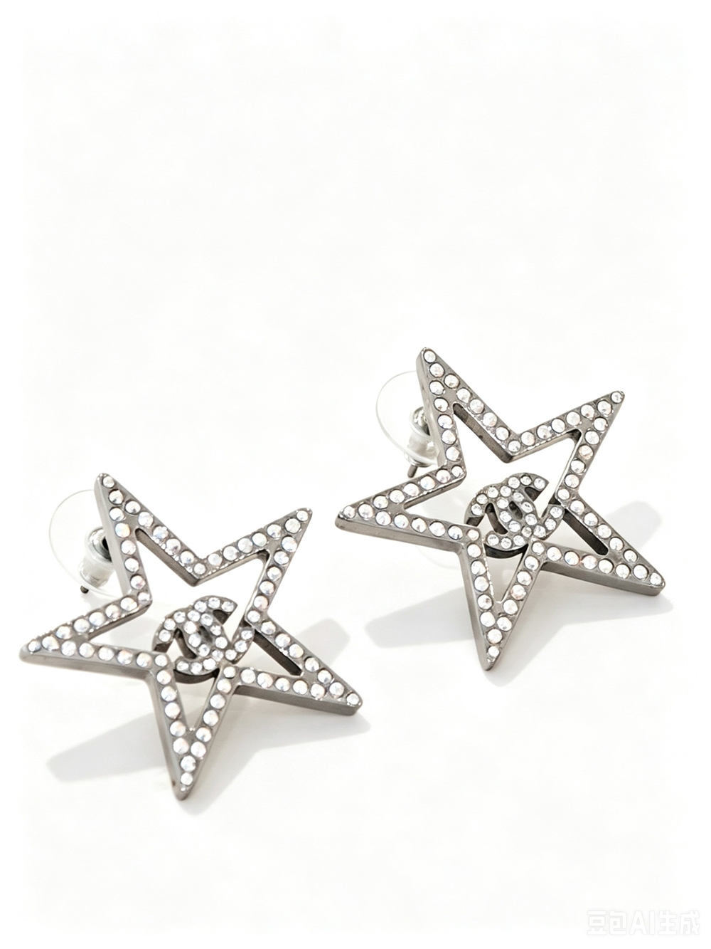Chanel Star Shape Crystal CC Logo Stud Earrings